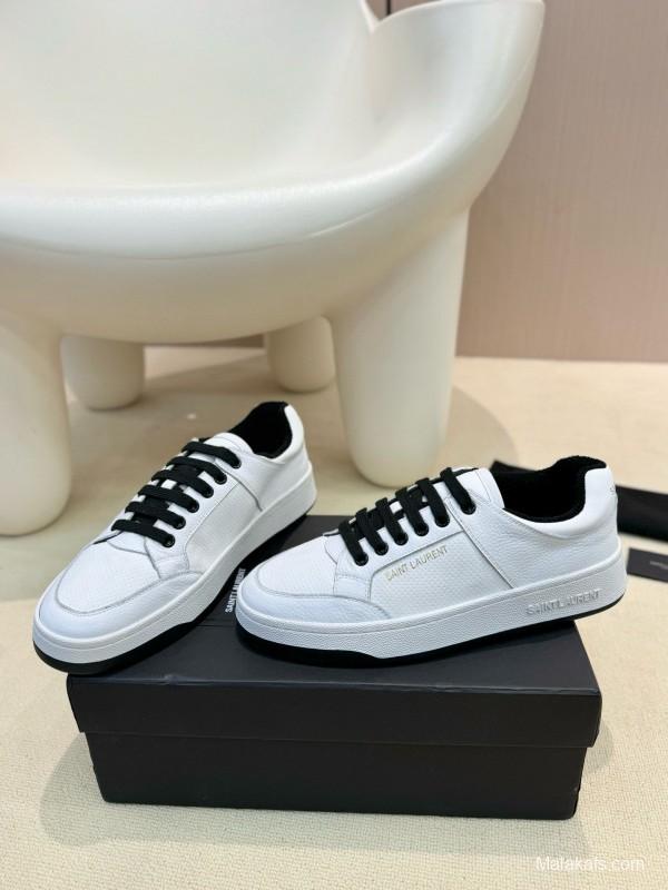 2024 Unisex Yves Saint Laurent White Black Leather Casual Shoes SL61 MJ00350