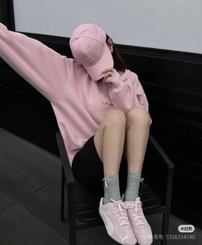 2025 Women Puma Pink White Suede Sneakers