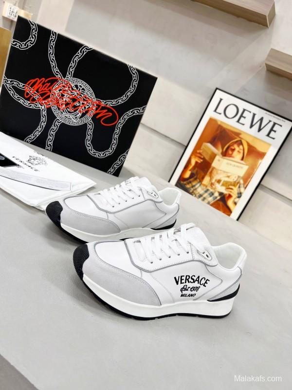 2025 Men VERSACE White Grey Leather Suede Sneakers LY00320