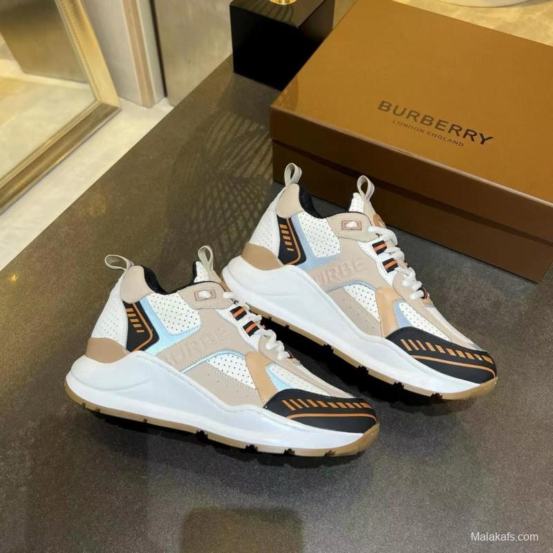 2025 Unisex Burberry Beige White Black Leather Suede Mesh Chunky Sneakers MJ00380(F/W)