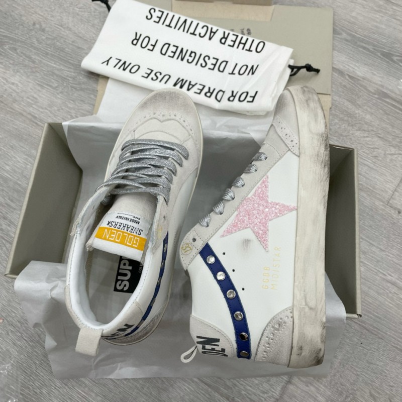 2024 Unisex GGDB White Pink Blue Leather Suede High Top Sneakers MJ00300
