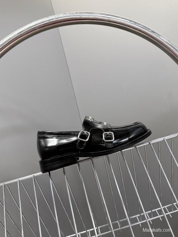 2025 Women Marni Black Leather Loafers KFY00320