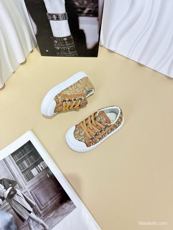 2024 Kids CHANEL Gray Beige Black Canvas Sneakers