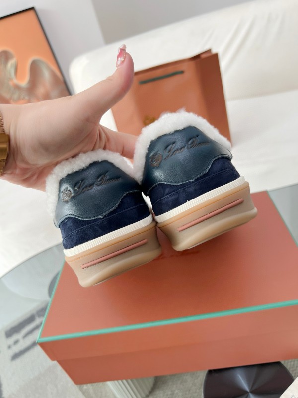 2024 Women Le Parmentier Navy Suede Shearling Sneakers MJ00350