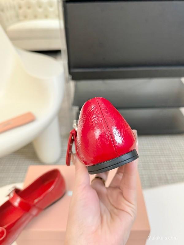 2025 Women Miu Miu Red Leather Mary Jane Buckle KFY00300