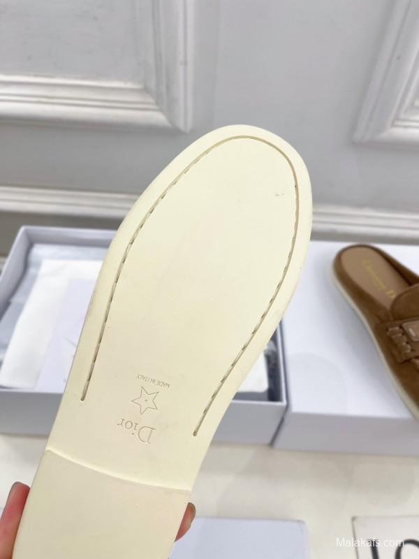 2025 Women Dior Brown Suede Mule Loafers Casual Handmade Slip-on LY00360(F)
