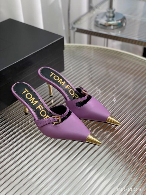 2025 Women TOM FORD Purple Gold Leather Mules