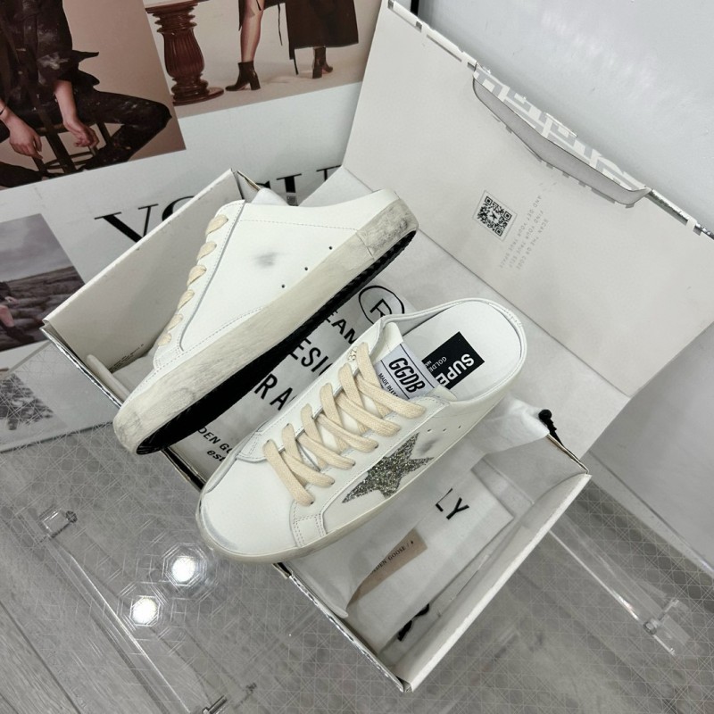 2025 Women GGDB White Silver Leather Suede Star Mules
