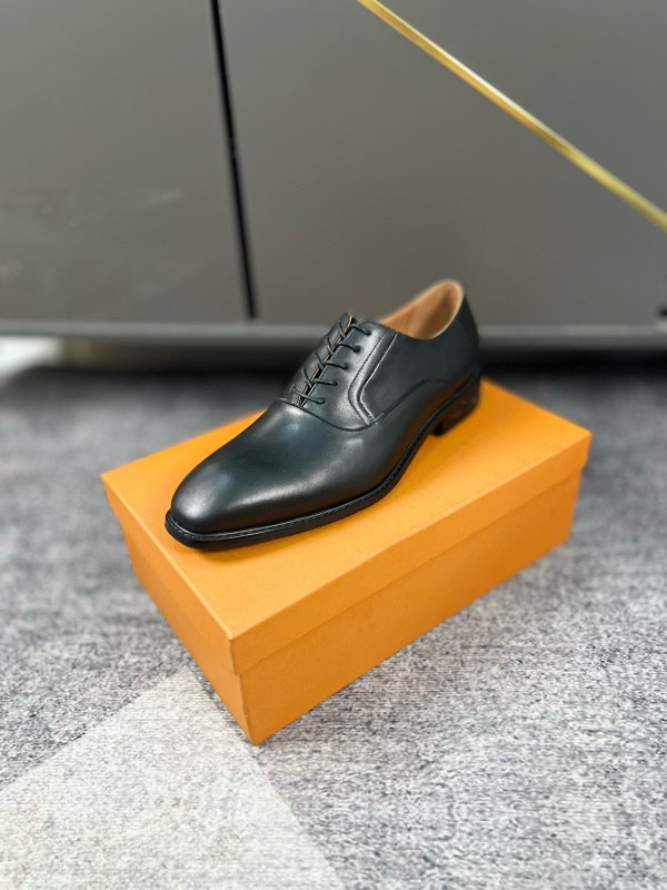 2024 Men Louis Vuitton Black Leather Leather Oxford MJ00380
