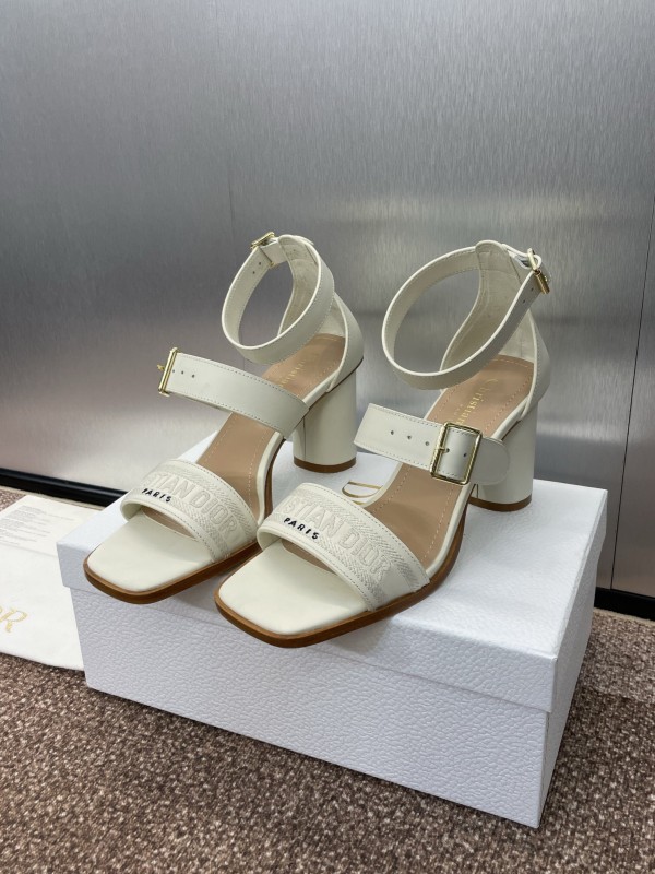 2025 Women Dior White Calfskin Leather Sandals Ankle Strap