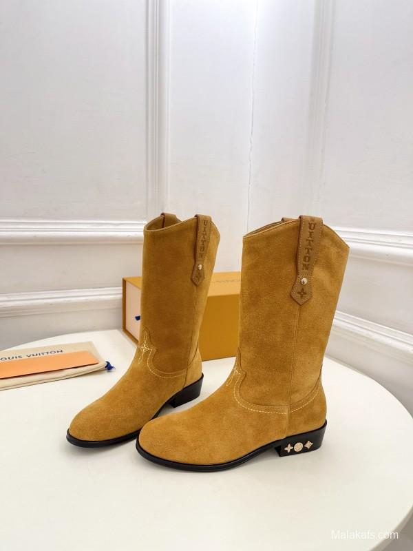 2024 Women Louis Vuitton Brown Suede Leather Boots MJ00440(F)