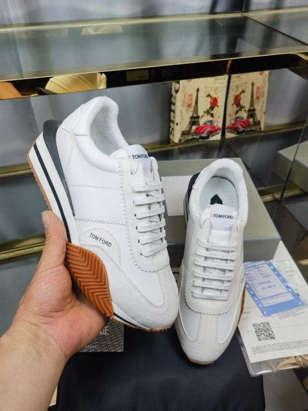 2025 Unisex TOM FORD White Leather Suede Sneakers LY00360(F)/LY00370(M)