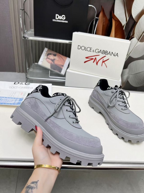 2024 Unisex Dolce & Gabbana Grey Leather Derby Casual Shoes MJ00360