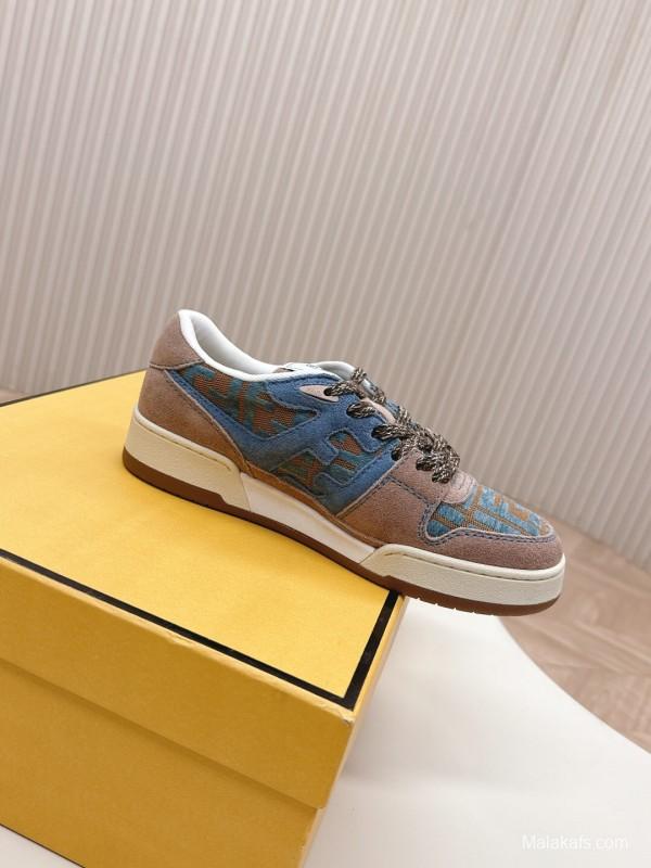 2025 Unisex Fendi Blue Coffee Leather Plimsolls FF Logo LY00360(F)/LY00370(M)