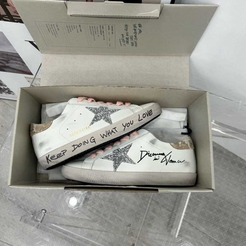2025 Women GGDB White Pink Leather Suede Sneakers
