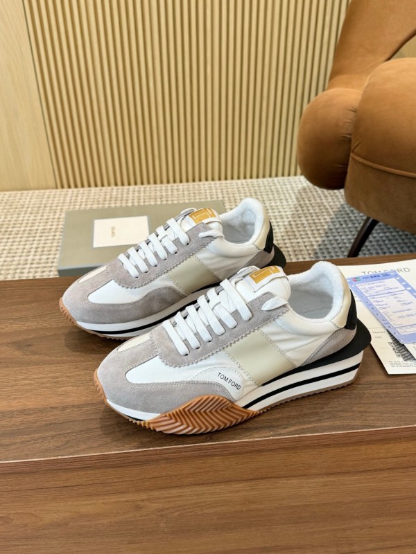 2025 Women TOM FORD White Grey Suede Leather Sneakers LY00360