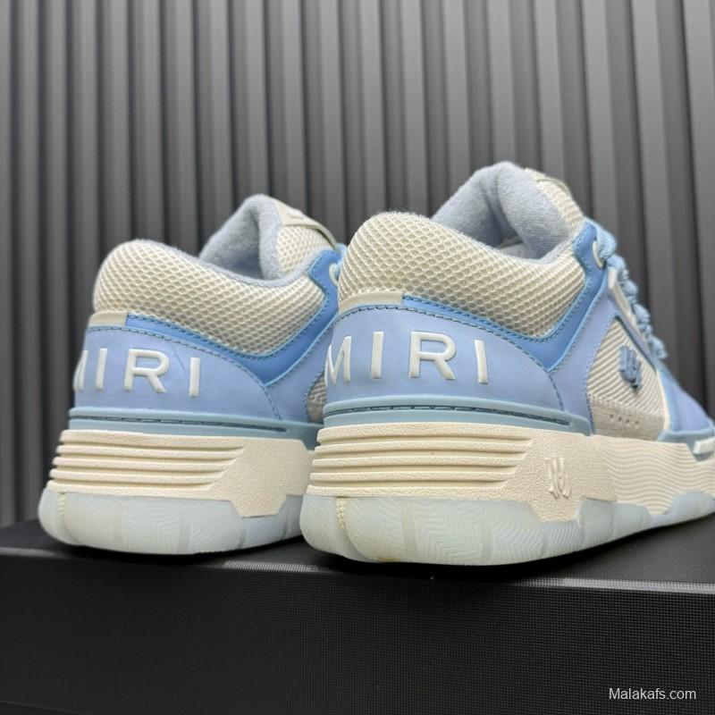 2024 Unisex Amiri Light Blue White Leather Mesh Sneakers MJ00360