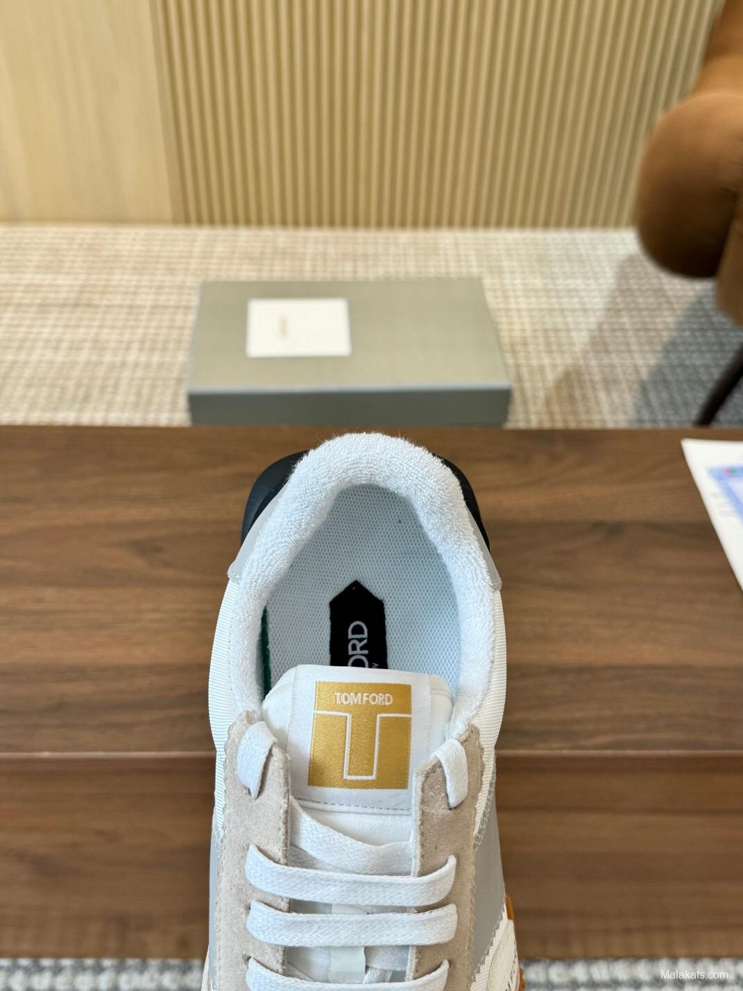 2025 Unisex TOM FORD Beige White Black Leather Suede Sneakers LY00360(F)/LY00370(M)