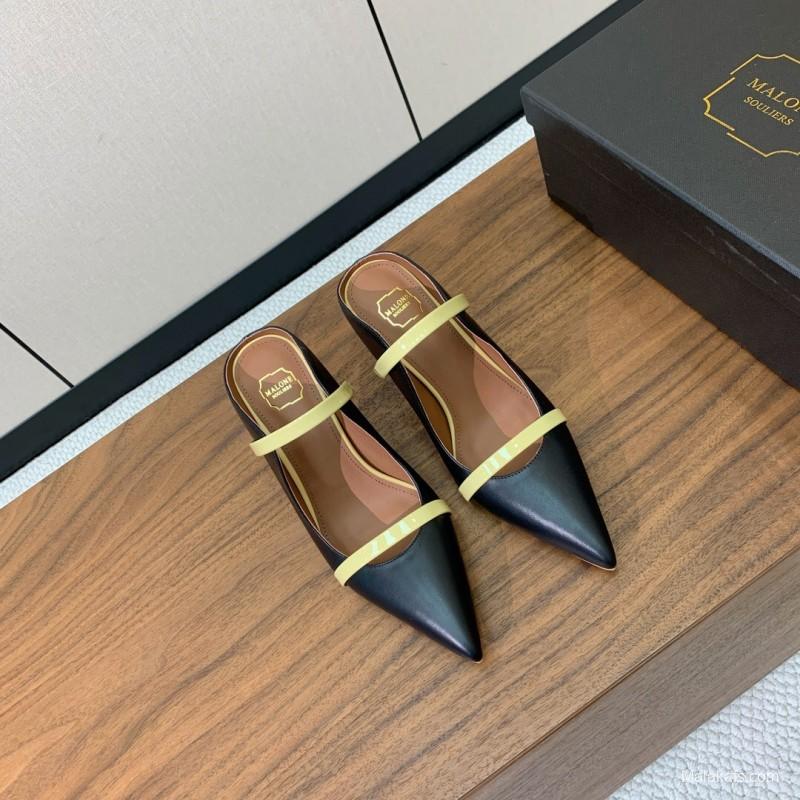 2025 Women Malone Souliers Black Yellow Leather Pumps