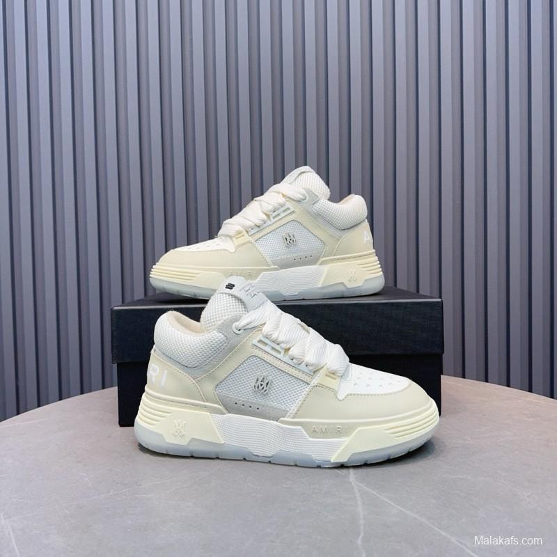 2024 Unisex Amiri White Mesh Leather Sneakers MJ00360