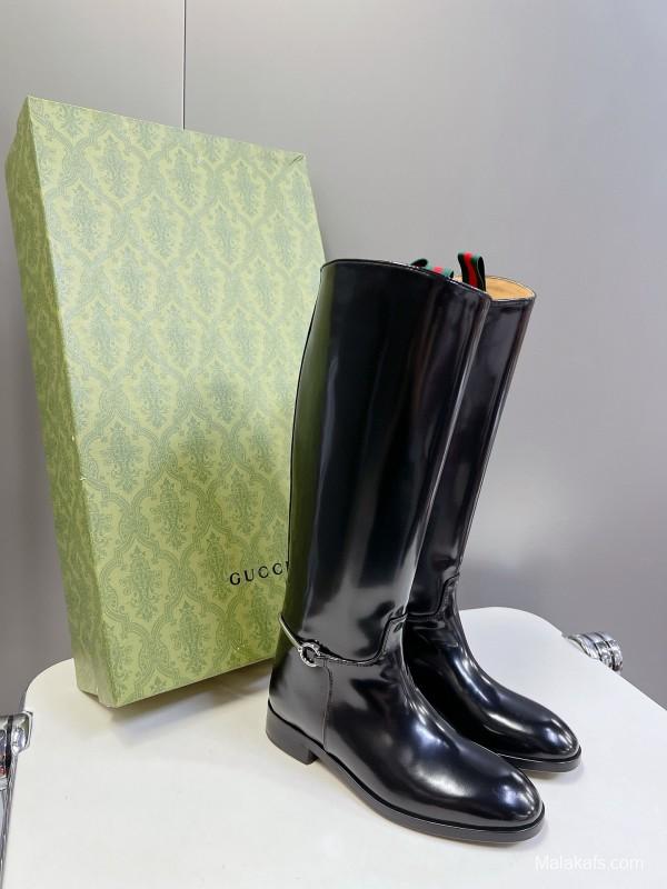 2024 Women Gucci Black Leather Boots MJ00620