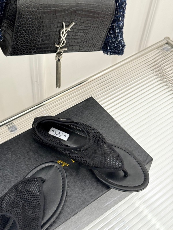 2025 Women YSL Black Mesh Sandals