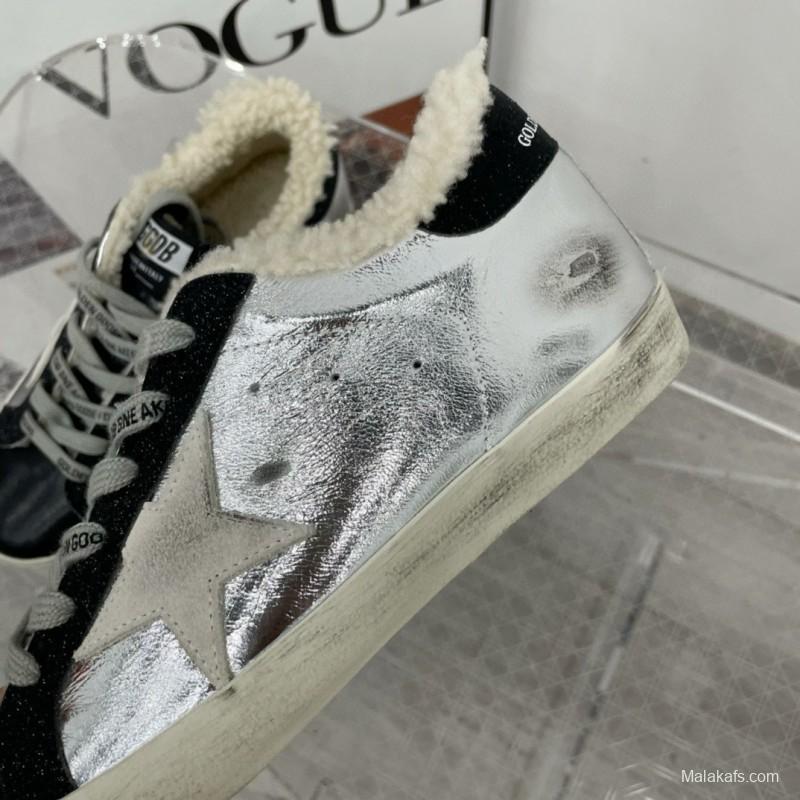 2025 Women GGDB Silver Black Leather Shearling Sneaker