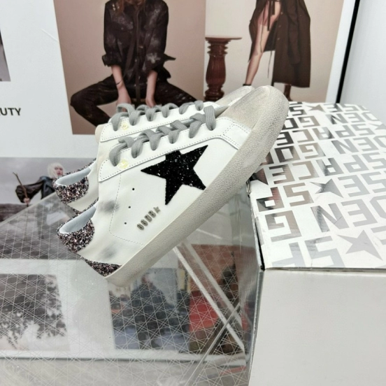 2025 Women GGDB White Black Glitter Leather Sneakers