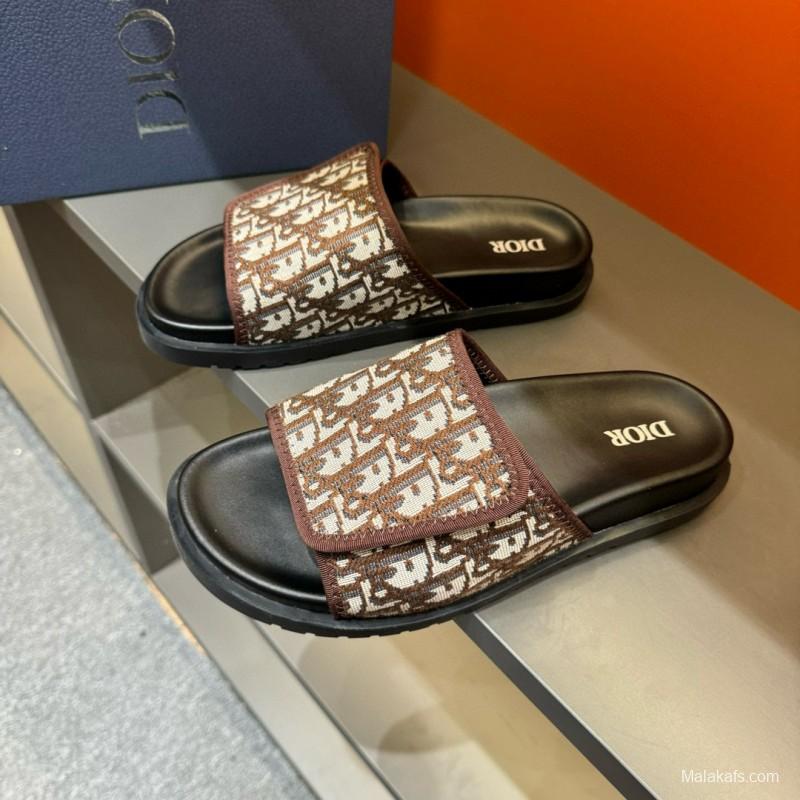 2024 Dior Brown Beige Fabric Slippers MJ00180