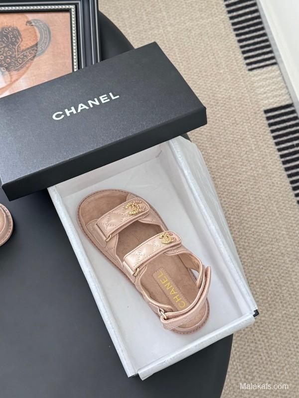 2025 Women Chanel Beige Leather Sandals LY00320