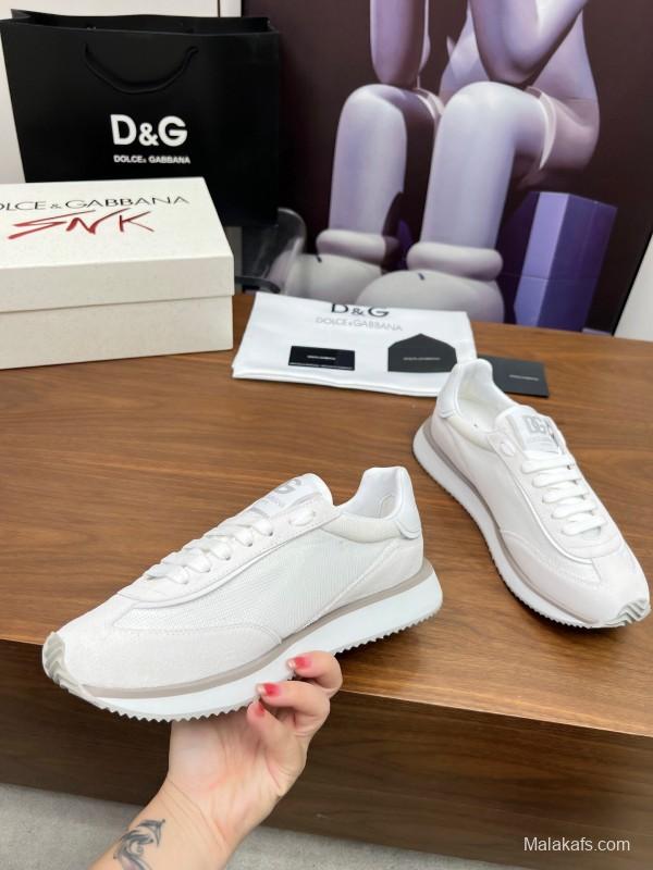 2025 Unisex Dolce & Gabbana White Mesh PU Sneakers LY00300