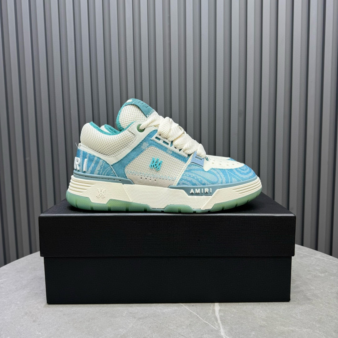 2024 Unisex Amiri Blue White Mesh Leather Sneakers MJ00360