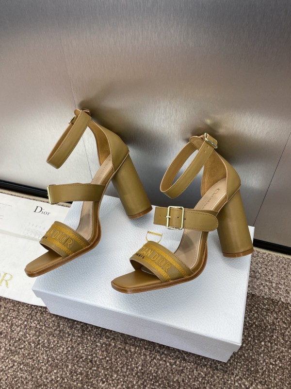 2025 Women Dior Yellow Leather Embroidered High Heel Sandals