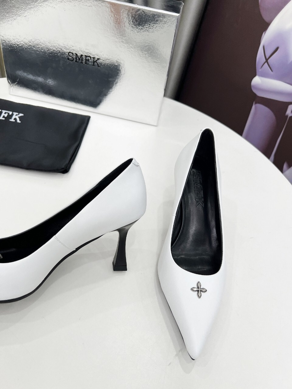 2025 Women SMFK White Cow Leather High Heel Pumps LY