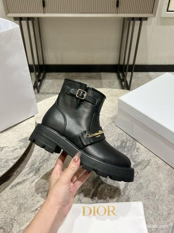 2024 Women Dior Black Calfskin Leather Ankle Boots Hardware MJ00430