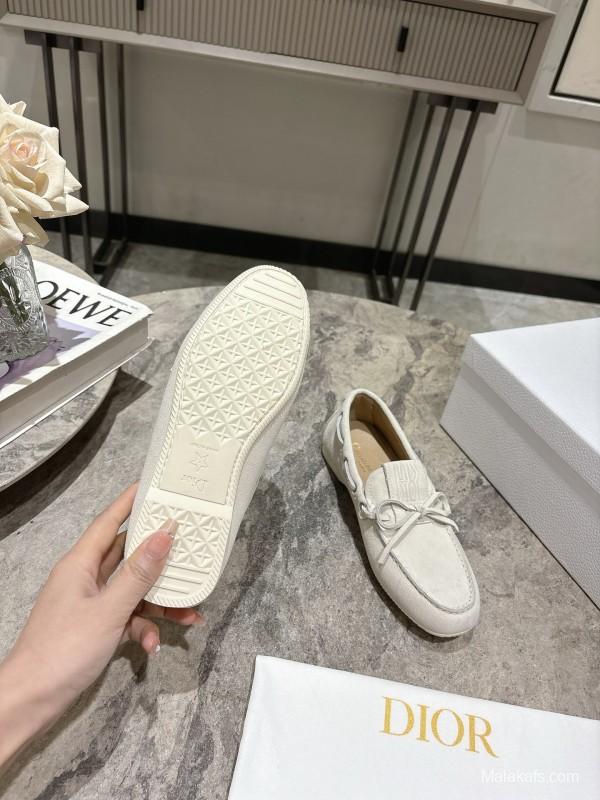 2025 Women Dior White Suede Loafers