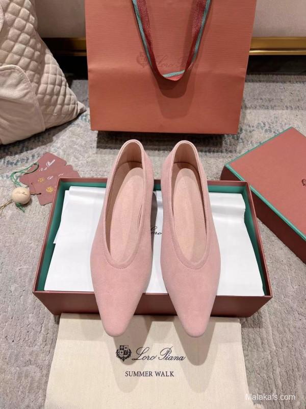2025 Women LP Pink Suede Ballet Flats LY00300