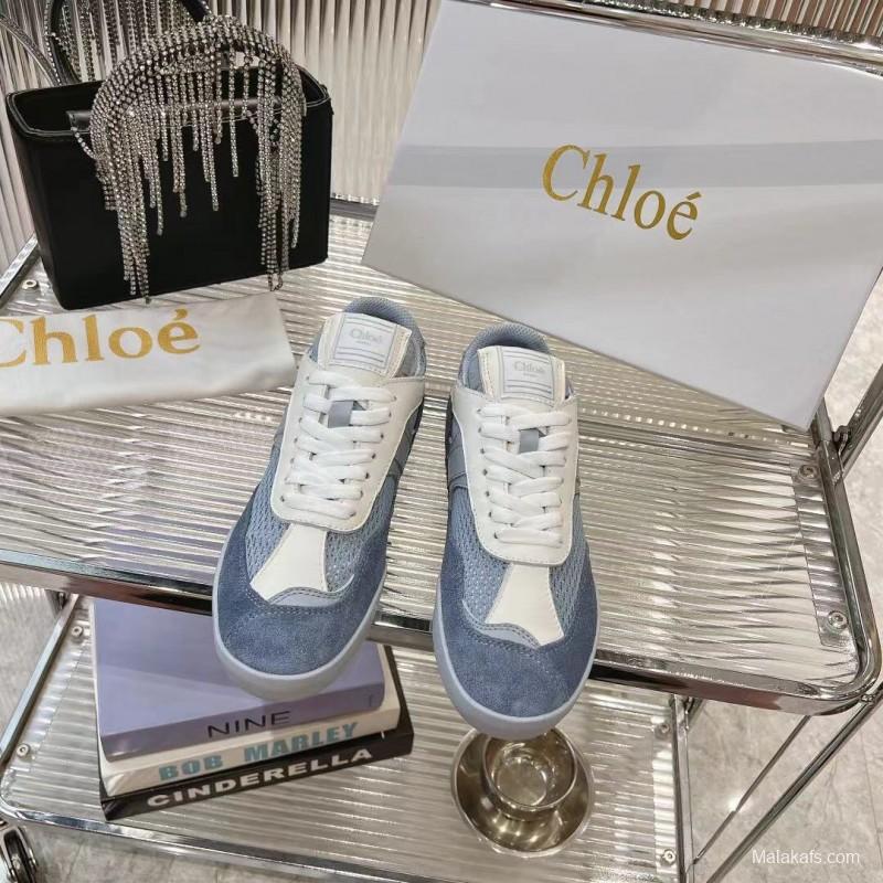 2025 Women Chloé Blue White Suede Leather Casual Sneakers LY00280