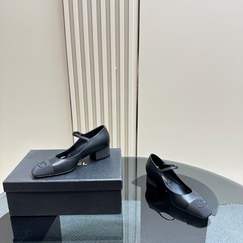 2025 Women Chanel Black Lambskin Mary Jane Shoes KFY00290