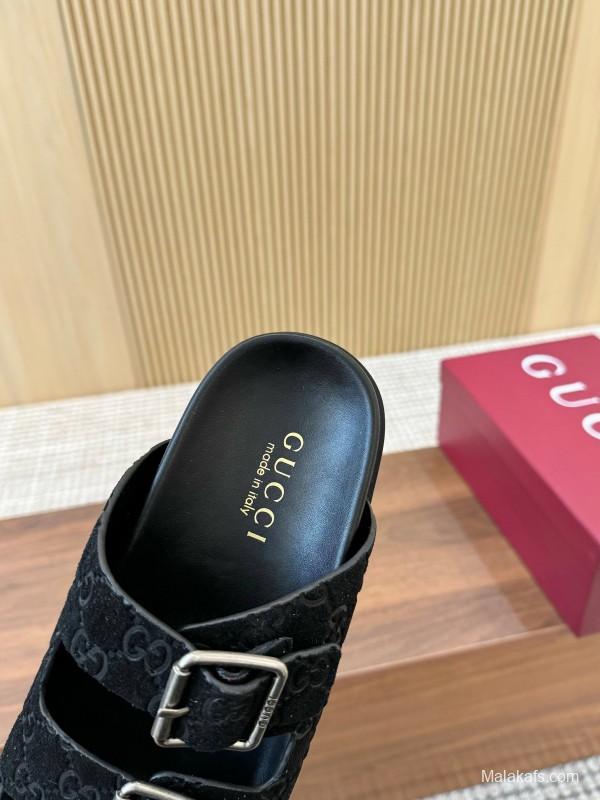 2025 Women Gucci Black Suede Leather Sandals LY00260