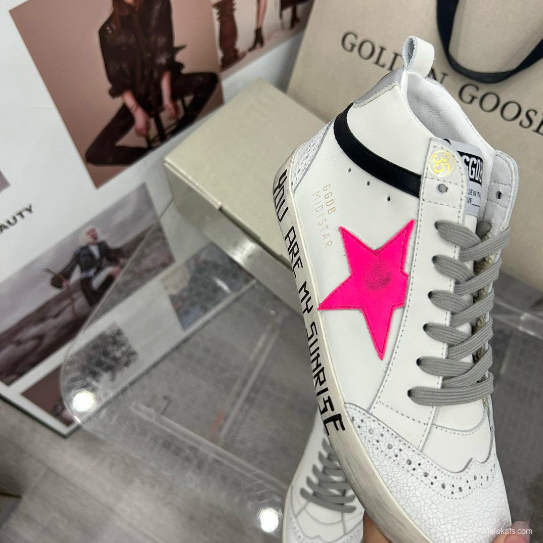 2024 Women GGDB White Pink Leather High Top Sneakers MJ00300