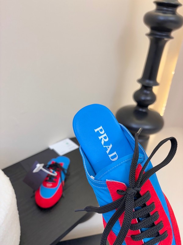2025 Women Prada Blue Red Suede Leather Sneakers