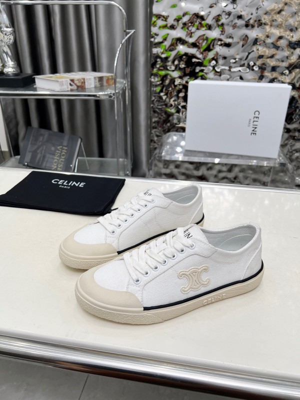 2025 Women Celine White Canvas Leather Low Top Sneakers LY00210