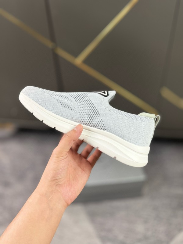 2024 Unisex Prada Light Grey Breathable Flyknit Sneakers MJ00230