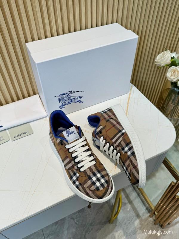 2024 Men Burberry Brown Black White Canvas Casual Sneakers MJ00320