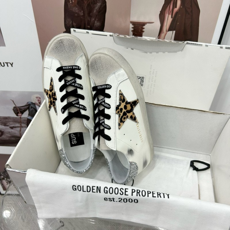 2025 Women GGDB White Black Leopard Print Leather Sneakers