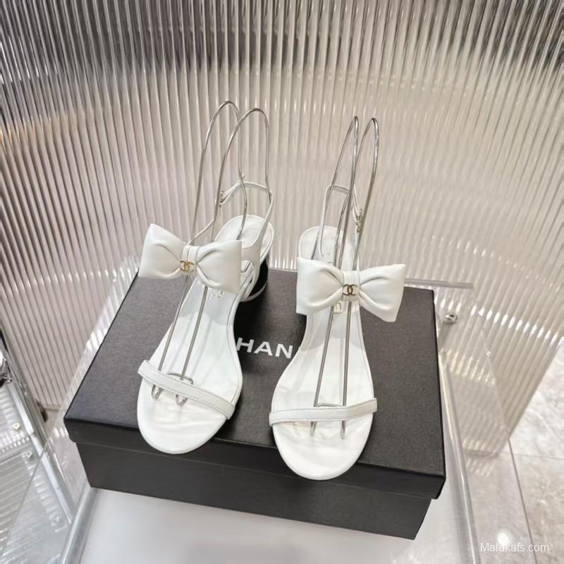 2025 Women Chanel White Leather Sandal Bow LY00260
