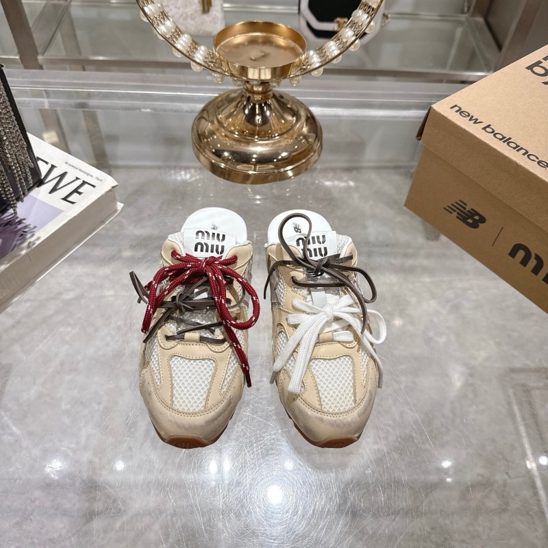 2025 Women Miu Miu Beige White Leather Sneakers