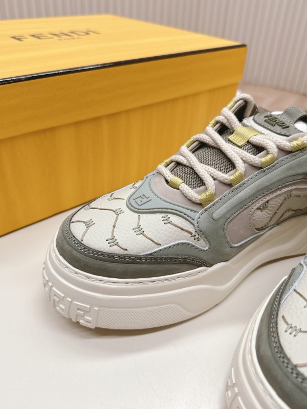 2025 Unisex Fendi Grey White Fabric Leather Plimsolls Mark Line