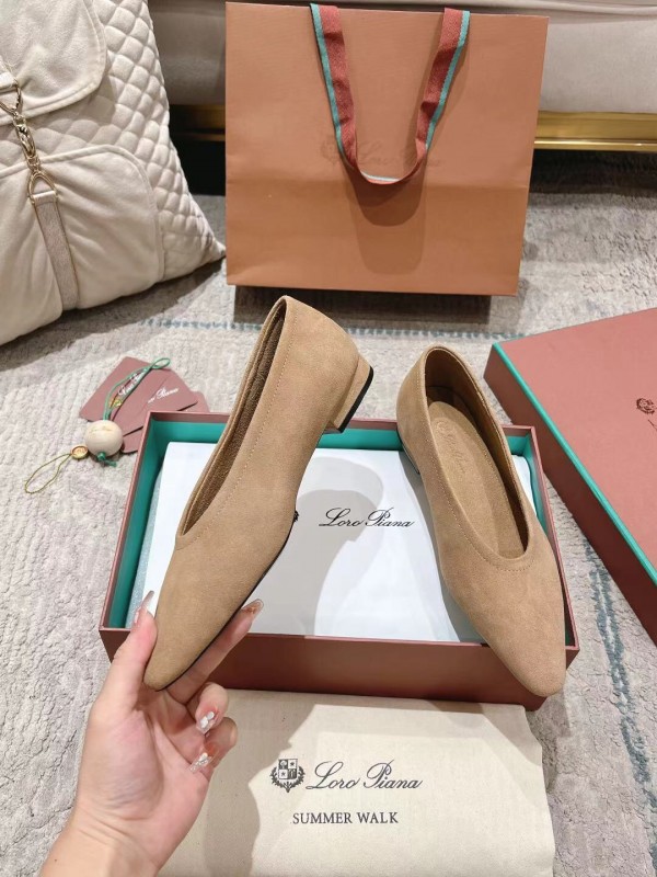 2025 Women Loro Piana Beige Suede Loafers
